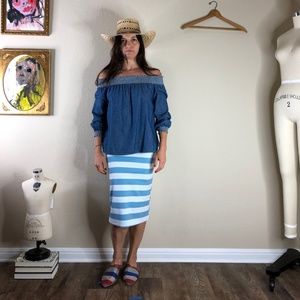 rag & bone Drew Off the Shoulder Smocked Chambray
